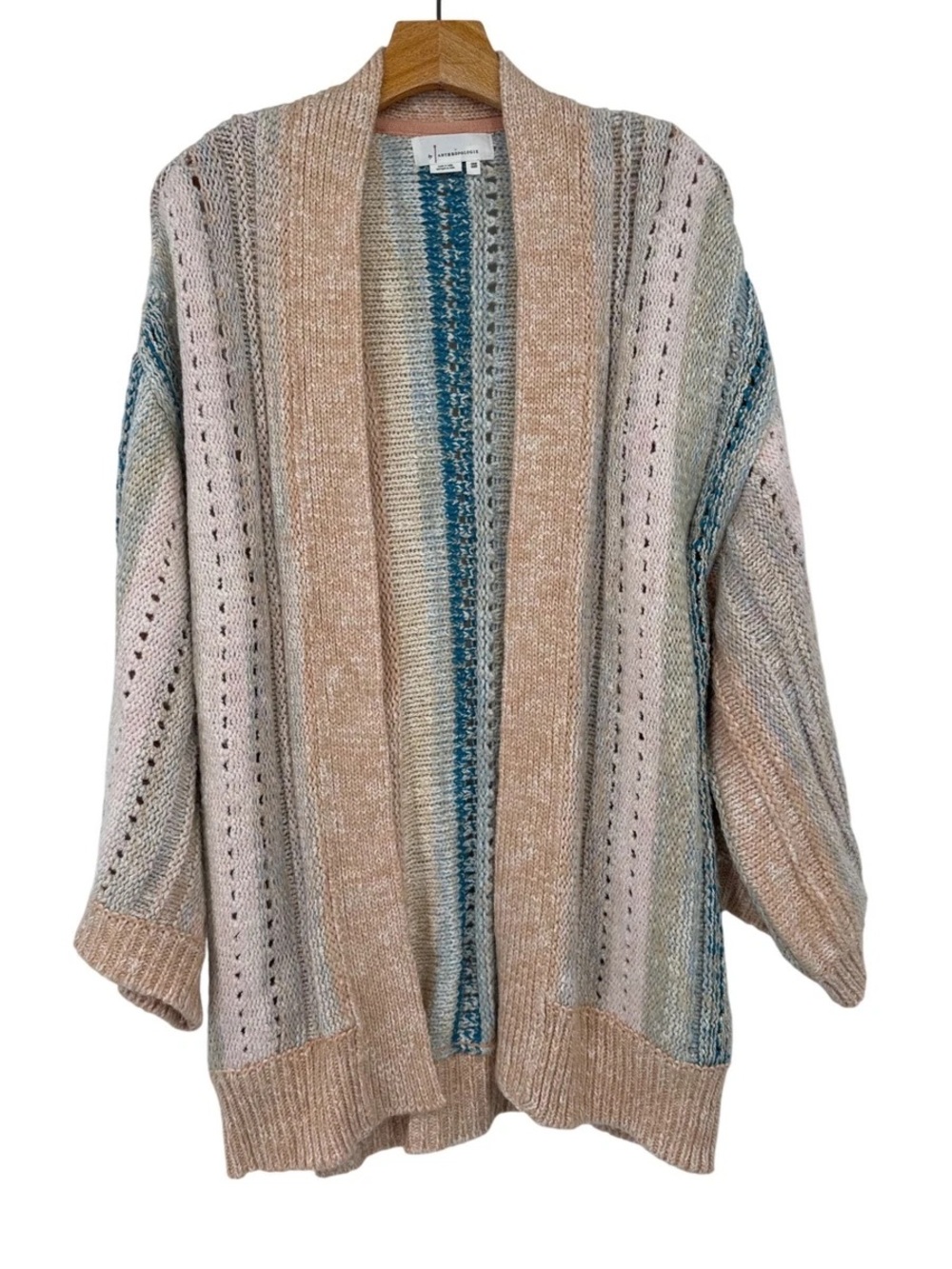 Anthropologie Striped Open-Front Cardigan in Beige and Blue